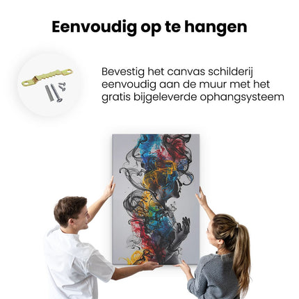 Canvas schilderij ophangen Vrouw met Kleurrijke Rook in haar Haar
