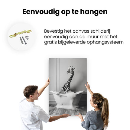 Canvas schilderij ophangen Giraffe Neemt een Bad in een Badkuip