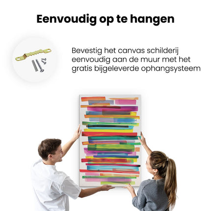 Canvas schilderij ophangen Kunstwerk van Kleurrijke Strepen op een Witte Achtergrond