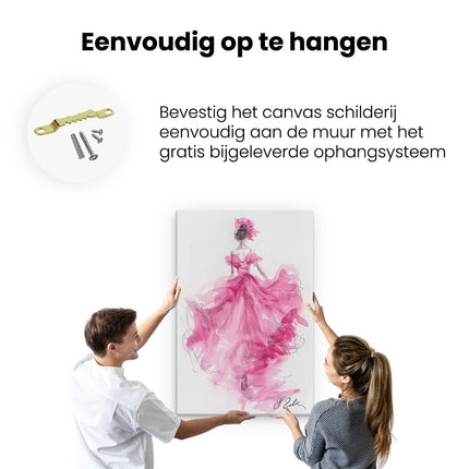 Canvas schilderij ophangen Vrouw in een Roze Jurk