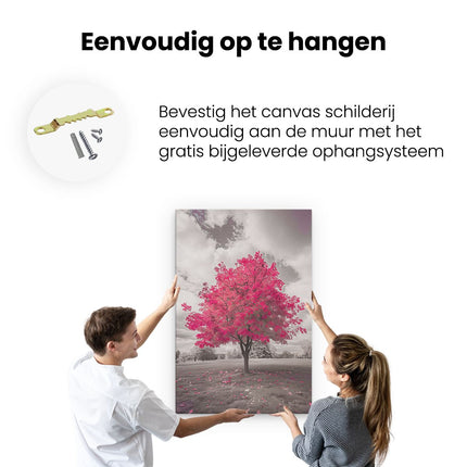 Canvas schilderij ophangen Roze Boom in een Veld