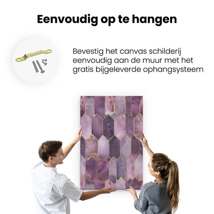 Canvas schilderij ophangen Paars en Goud Marmerpatroon