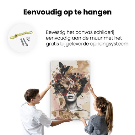 Canvas schilderij ophangen Vrouw met Bloemen op haar Hoofd