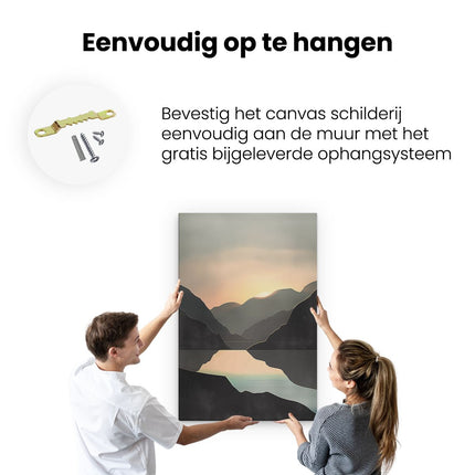 Canvas schilderij ophangen Zwart Wit Beeld van Bergen en een Meer