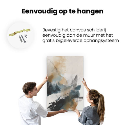 Canvas schilderij ophangen Abstract Kunstwerk met Zwarte, Blauwe en Bruine Kleuren