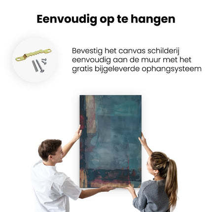 Canvas schilderij ophangen Abstract Kunstwerk met Blauwe, Rode en Bruine Kleuren