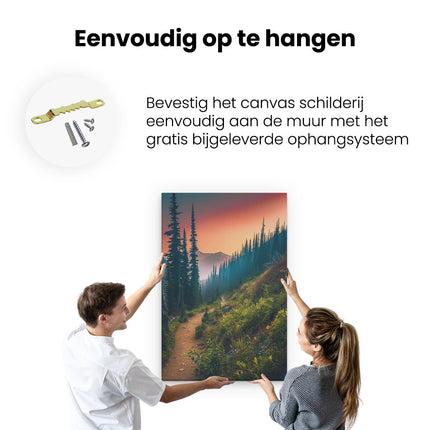 Canvas schilderij ophangen Parcours in de Bergen bij Zonsondergang