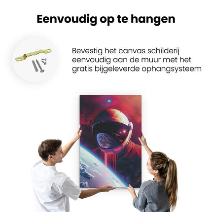 Canvas schilderij ophangen Astronaut in de Ruimte met Bloed op zijn Gezicht