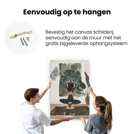 Canvas schilderij ophangen Vrouw doet Yoga op een Tapijt