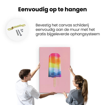 Canvas schilderij ophangen Regenboogkleurige IJslolly op een Roze Achtergrond