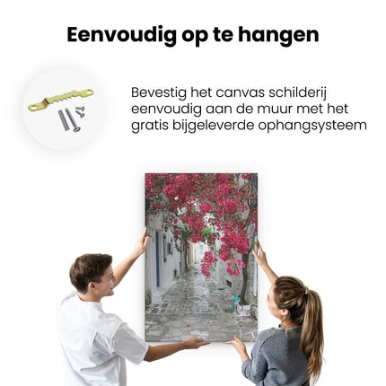 Canvas schilderij ophangen Straatje met Bloemen