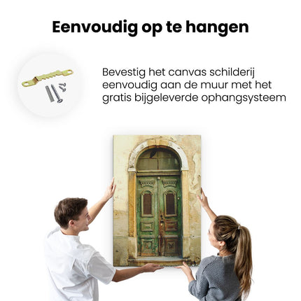 Canvas schilderij ophangen Groene Houten Deur