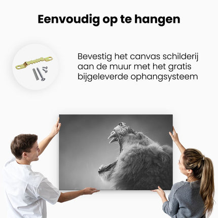 Canvas schilderij ophangen Brullende Leeuw - Zwart Wit