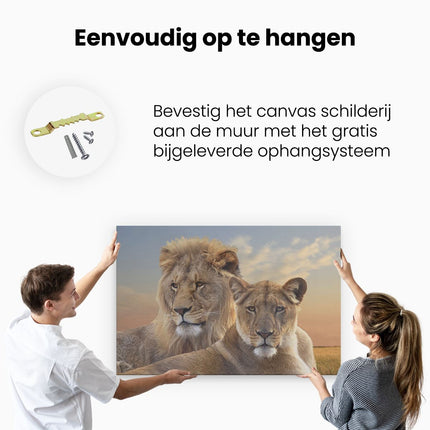 Canvas schilderij ophangen Leeuw En Leeuwin