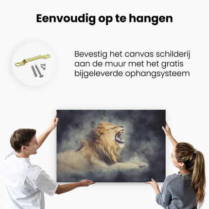 Canvas schilderij ophangen Brullende Leeuw