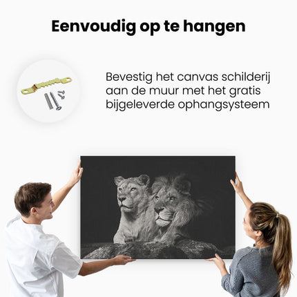 Canvas schilderij ophangen Leeuw En Leeuwin - Zwart Wit