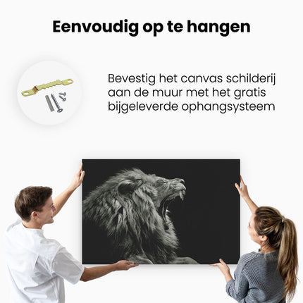 Canvas schilderij ophangen Brullende Leeuw - Leeuwenkop