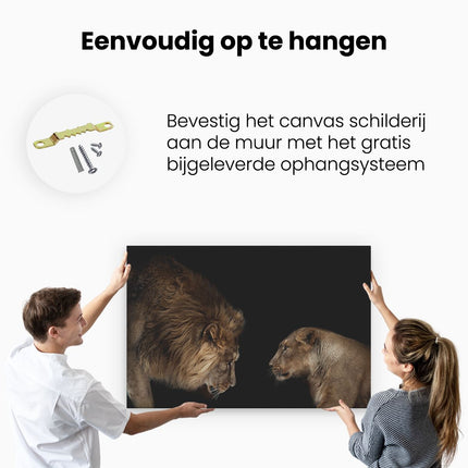 Canvas schilderij ophangen Leeuw En Leeuwin