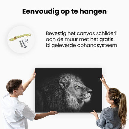 Canvas schilderij ophangen Leeuw - Leeuwenkop - Zwart Wit