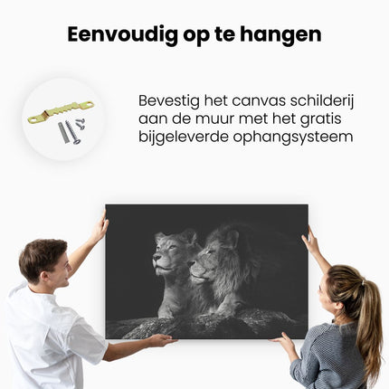 Canvas schilderij ophangen Leeuw En Leeuwin - Zwart Wit