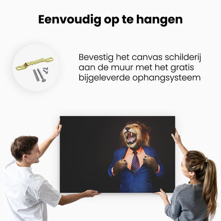 Canvas schilderij ophangen Leeuw In Pak - Leeuwenkop