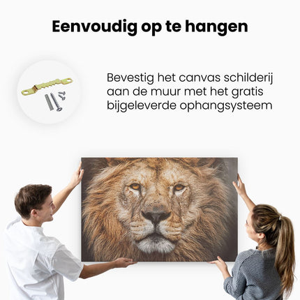 Canvas schilderij ophangen Leeuw - Leeuwenkop - Kleur