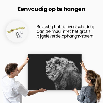 Canvas schilderij ophangen Leeuw - Zwart Wit