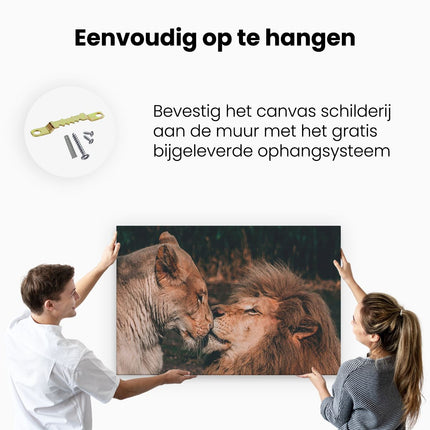 Canvas schilderij ophangen Leeuw En Leeuwin Koppel - Liefde