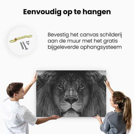 Canvas schilderij ophangen Leeuw - Leeuwenkop - Zwart Wit