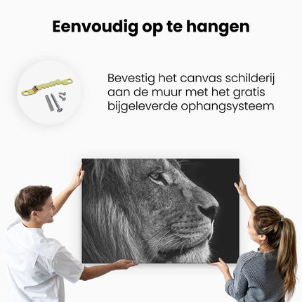 Canvas schilderij ophangen Leeuw - Leeuwenkop - Zwart Wit