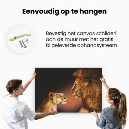 Canvas schilderij ophangen Leeuw En Leeuwin - Kleur