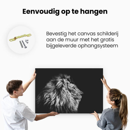 Canvas schilderij ophangen Leeuw - Leeuwenkop - Zwart Wit