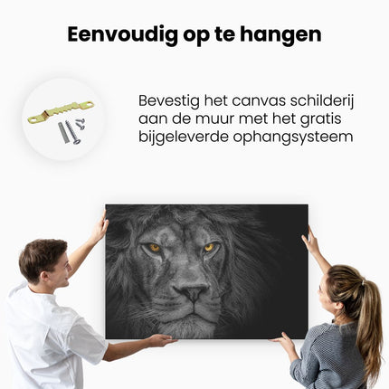 Canvas schilderij ophangen Leeuw - Leeuwenkop - Zwart Wit