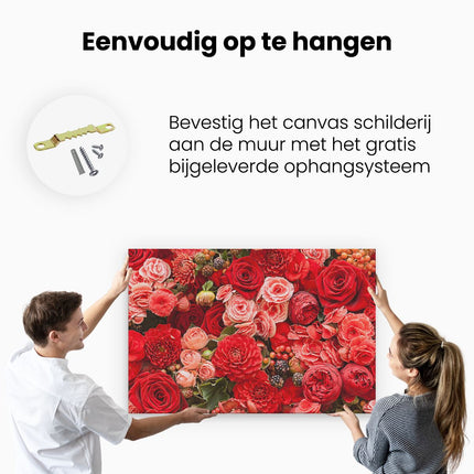 Canvas schilderij ophangen Rode En Roze Bloemen Met Fruit - Abstract