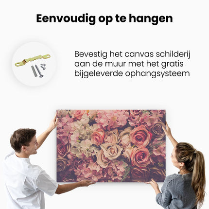 Canvas schilderij ophangen Roze Rozen Achtergrond - Retro - Bloemen