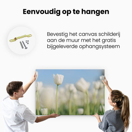 Canvas schilderij ophangen Witte Tulpen - Bloemen