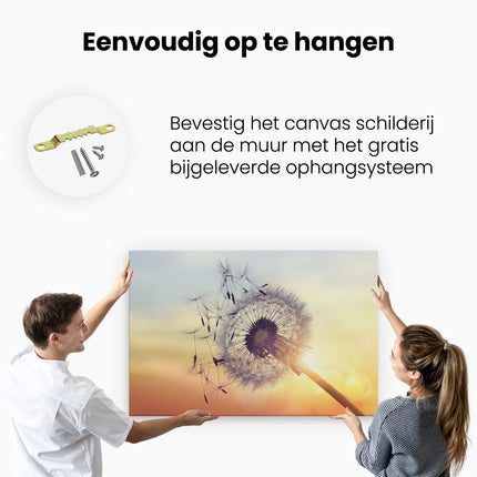 Canvas schilderij ophangen Paardenbloem Tijdens Zonsondergang