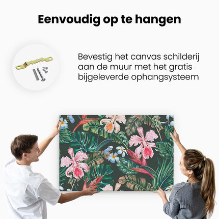 Canvas schilderij ophangen Getekende Tropische Bloemen - Abstract