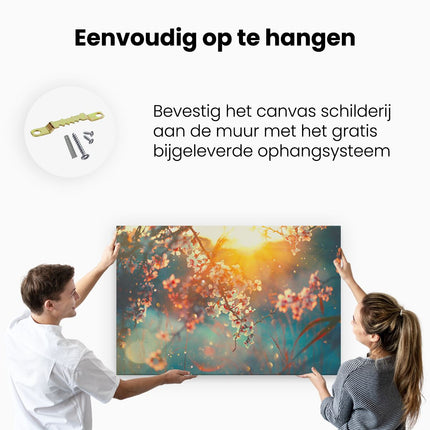 Canvas schilderij ophangen Bloesemboom Tijdens Zonsondergang - Bloem