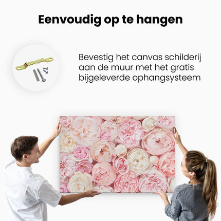 Canvas schilderij ophangen Witte Roze Rozen Boeket - Bloemen