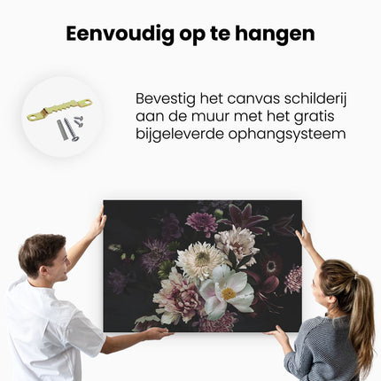 Canvas schilderij ophangen Diverse Bloemen Op Zwart Achtergrond