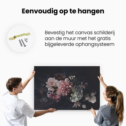 Canvas schilderij ophangen Diverse Bloemen Op Zwart Achtergrond