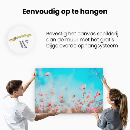Canvas schilderij ophangen Paarse Kosmos Bloemen