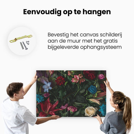 Canvas schilderij ophangen Kleurrijke Bloemen Met Groene Bladeren