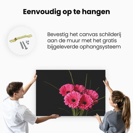 Canvas schilderij ophangen Roze Gerbera Bloemen