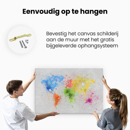 Canvas schilderij ophangen Wereldkaart Met Verfvlekken - Abstract