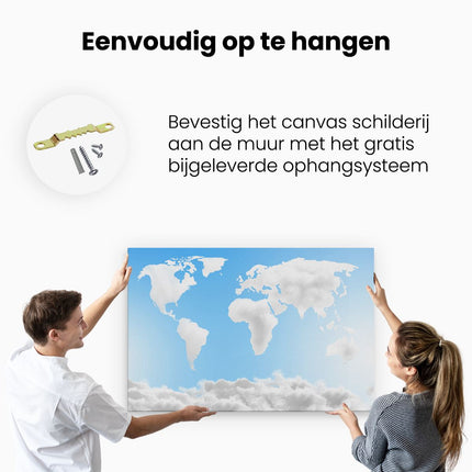 Canvas schilderij ophangen Wereldkaart Gemaakt Van Wolken