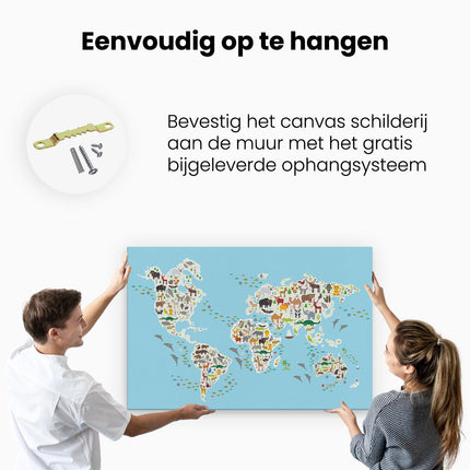 Canvas schilderij ophangen Wereldkaart Met Dieren 