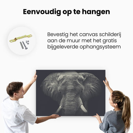 Canvas schilderij ophangen Olifantenkop - Olifant - Zwart Wit