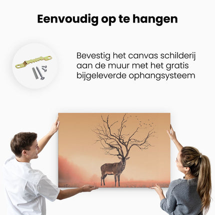 Canvas schilderij ophangen Hert Met Een Bomen Gewei